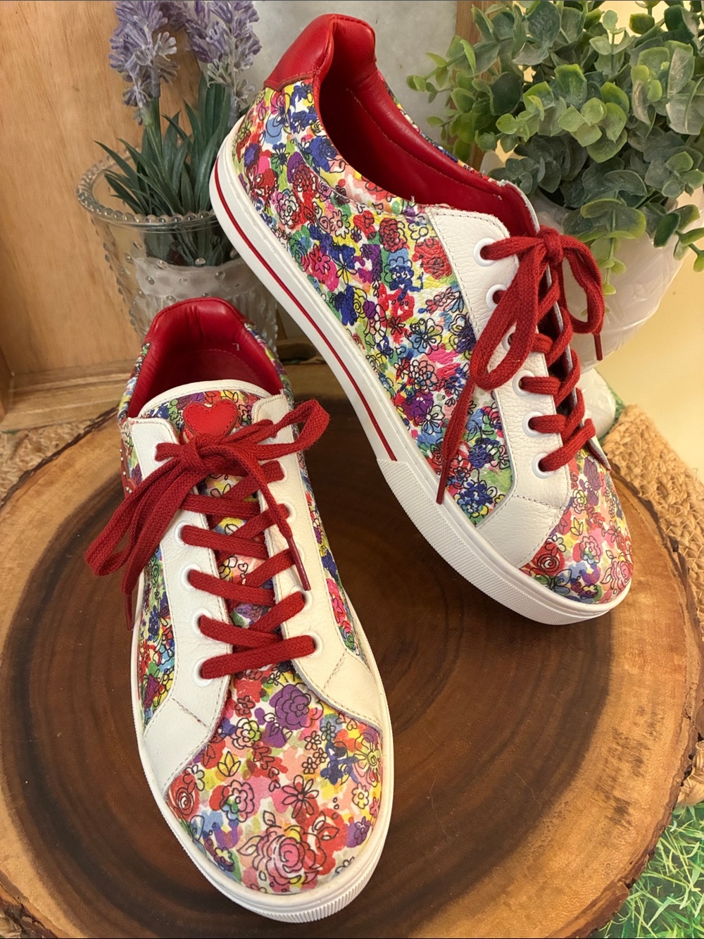 Brighton Blooms Floral Low-Top Sneakers with Red Accents